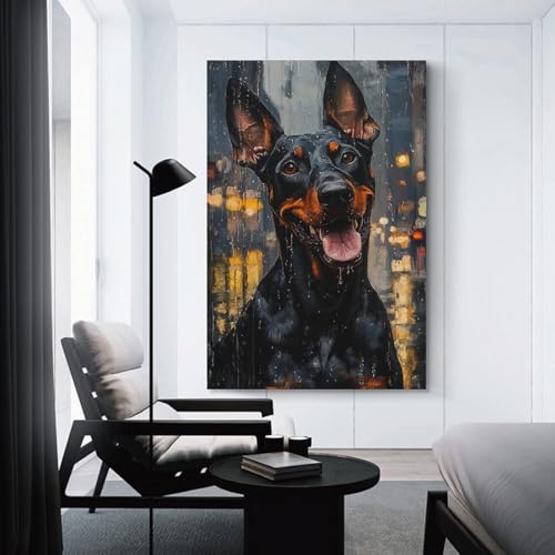 Impression sur toile Doberman 50x75cm pour decoration murale de maison