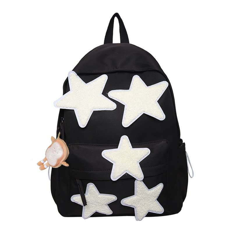 jupkem Y2K Goth Backpack with Cute Accessories Star Nylon Aesthetic Coquette Bookbag Vintage Fashion Casual Bags. (Black1, one size)