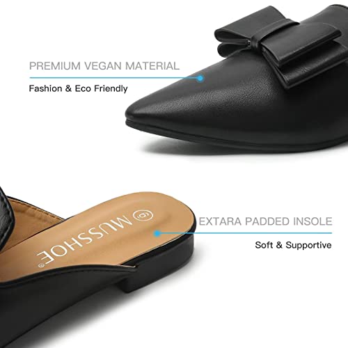 Musshoe Mules For Women Comfortable Pointed Toe Backless Slip-On Slides Loafer Flats With Bowknot,Black Pu 6 #TOP3