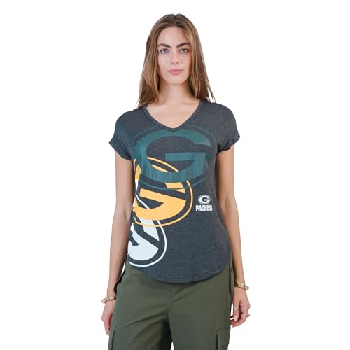 NFL Green Bay Packers Women's T-Shirt V-Neck Soft Modal Tee Shirt, Small, Gray
