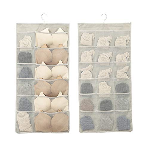 UXCELLMO Dual-Side Hanging Storage Organiser, Space-Saving Closet Wardrobe Storage Bag with 30 Pockets Pockets for Bra Underwear Socks Ties (Beige, 2Pack) UXCELLMO Dual-Side Hanging Storage Organiser, Space-Saving Closet Wardrobe Storage Bag with 30 Pockets Pockets for Bra Underwear Socks Ties (Beige, 2Pack)