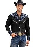 COOFANDY Men's Western Cowboy Embroidered Shirt Slim Fit Button Down Soft Shirt Cotton - Black