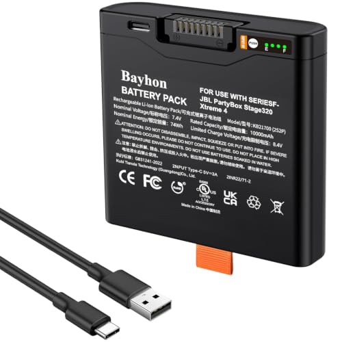Bayhon 10000mAh 7.4V 74Wh Rechargeable Lithium-ion Spare Battery Compatible with PartyBox Stage 320 and Xtreme 4 Portable Speaker Perfect Replacement for Battery 400-(1 Pack)