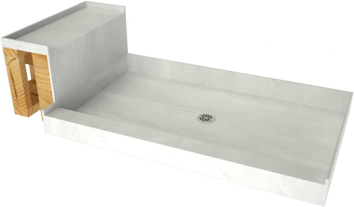 Tile Redi 3448C-RB34-KIT Shower Pan and Bench with Center Drain- Single Curb Shower Base, Bench, 2" PVC Drain, and Plate Included, 60" Width x 34" Depth