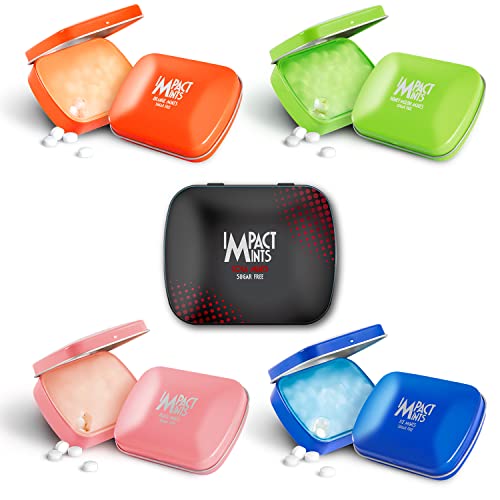 Image of IMPACTMINTS Sugar Free Mints, Pack of 5 Assorted Flavors (Orange, Honey Melon, Cola, Peach, Ice) 14g Each, For Pleasant And Everlasting Breath, Product of Germany, Pocket Friendly Mints