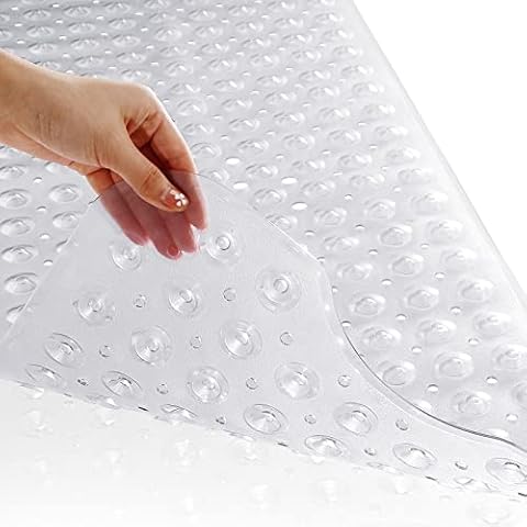 Yimobra Original Bath Tub Shower Mat Extra Long 100 x 40 cm, Non-Slip with Drain Holes, Suction Cups, Machine Washable, Phthalate Free, Latex Free, BPA Free, Bathroom Mats, Clear Cover