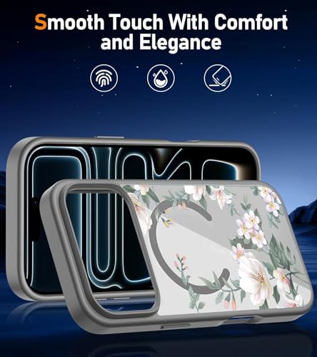 Image of VONZEE Back Cover Case Compatible with iPhone 17 Pro Max, Luxury Retro Flowers Floral Clear for Magnetic Wireless Charging Case Shockproof PC+TPU Cute Glossy Shiny Cover for Girls Women|6.9''|Grey