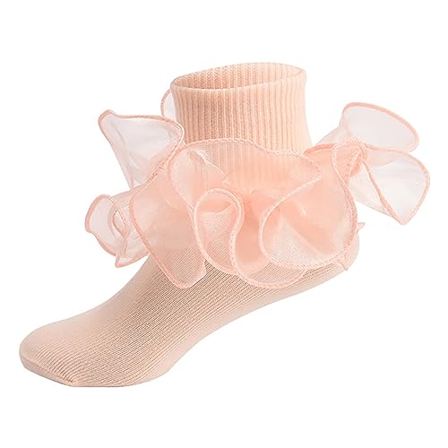 MBMSHEGH Toddler Baby Girls Ruffle Socks Soft Double Lace Frilly Socks Princess Ankle Socks Kids Cute Socks