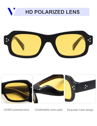 Image of VANLINKER Trendy Small Square Polarized Sunglasses for Women Men Retro Shades VL9838,Black Frame Yellow Lens
