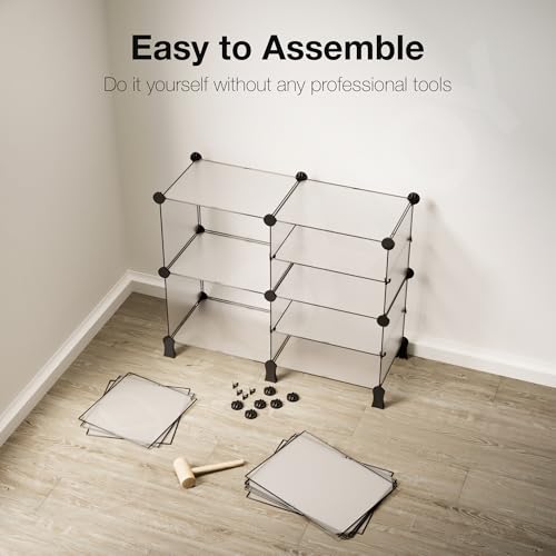 Image of BOXJOY 9 Shelf Plastic Book Shelf Organiser with White Translucent Panels and Bottom Stand Bookshelf Organizer Cabinet Rack for Bedroom Living Room Study Storage Showcase Display for Home