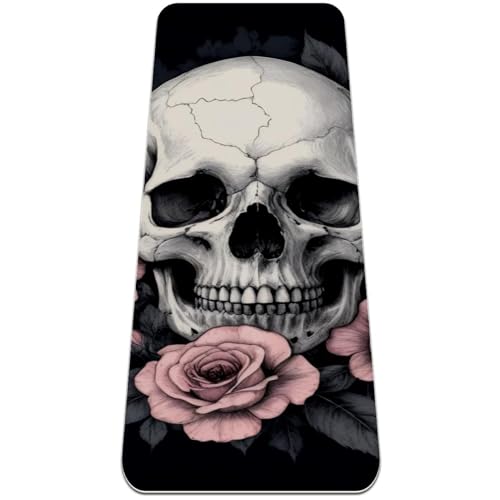 Yogamatte mit Totenkopf-Blumen, rutschfest, 6 mm dick, Fitness-Matte für Damen, Workout-Matten für Zuhause, Hot Yoga, Pilates und Bodentraining, (L x B): 183 x 61 cm Yogamatte mit Totenkopf-Blumen, rutschfest, 6 mm dick, Fitness-Matte für Damen, Workout-Matten für Zuhause, Hot Yoga, Pilates und Bodentraining, (L x B): 183 x 61 cm