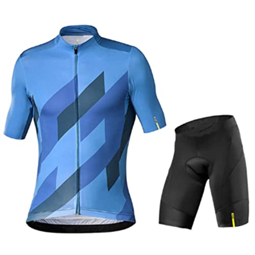 Uomo Bici ? Completo Ciclismo Composto da Pantaloncini Grembiule + Maglia con Zip, Completino Abbigliamento Bicicletta Traspirante Fondello Gel (Blue,3XL)