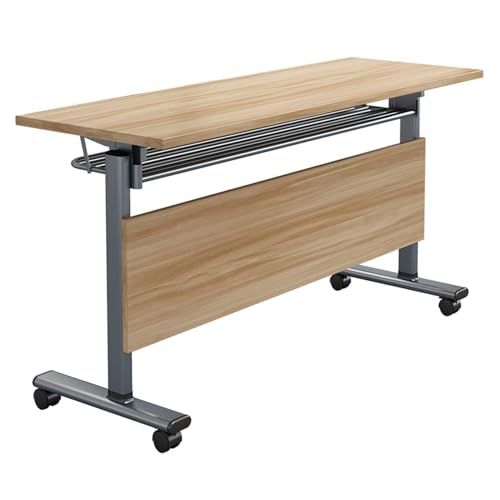ZLALISA Mesa de conferencias plegable con ruedas Mesa de seminario apilable Mesa de reunión móvil con tablero abatible y deflector 6 piezas Mesas para salas de conferencias