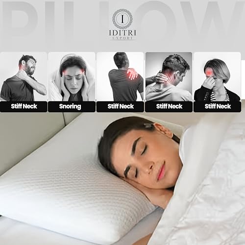 Image of Orthopedic Contour Pillow, Rebound Memory Foam Cervical Support for Stiff Neck, 55x38x10 cm, White Geometric Jacquard Shell with Zipper, Breathable Bedding for Shoulder and Snoring Aid