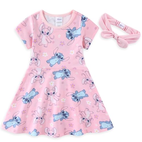 Disney Lilo & Stitch Girls French Terry Skater Dress with Headband for Big Kids