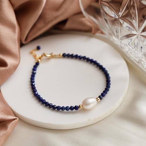 Gempires Handmade Beaded Crystal Bracelets with Freshwater Pearl Gemstone Jewelry Hypoallergenic 7.5 Inch Gold Plated Everyday Wear Bracelet Gifts3