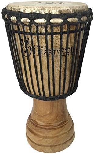 Hand-carved African Djembe Drum - Solid Wood, Goat Skin - Made in Ghana - 8x16