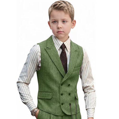 Boys Vest Vintage Tweed Toddler Little Kids Waistcoat Double Breasted Slim Fit Casual Vest Outfit