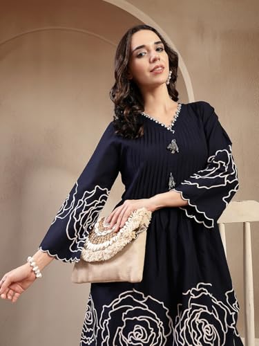 Image of Stylum Women's Floral & Embroidered Cotton Short Kurti Palazzo Set