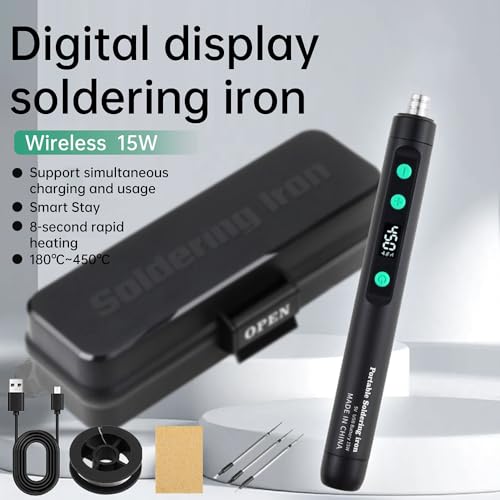 Image of Diymore Cordless Soldering Iron Kit,Soldering Iron 8S Fast Heating 392-842℉,Auto Sleep,3 Precision Soldering Tips Type C interface wireless temperature adjustment Portable Soldering Irons with Stand