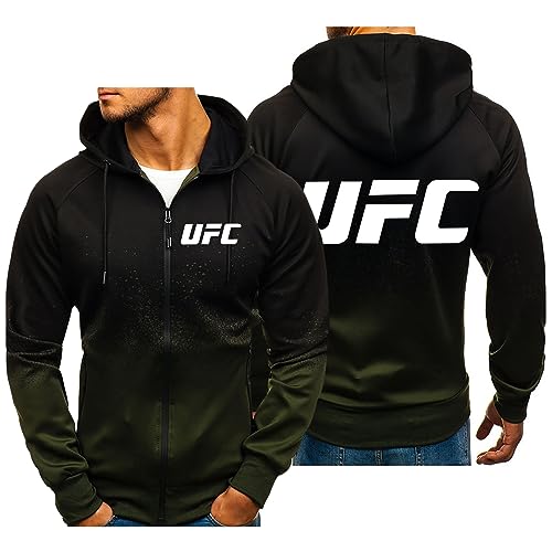 WERUN Felpe con Cappuccio da Uomo U.F.C, Giacca con Zip Manica Lunga, Giacca Felpa per Jogging Palestra Casual-Green||M