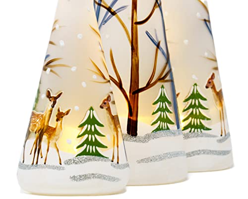 Red Co. , 11”, 9.5”, And 8” Glass Christmas Tree Figurine Ornaments With Led Lights, Light-Up Holiday Season Décor – Deer In Snowy Woods – Set Of 3 Sizes #TOP3