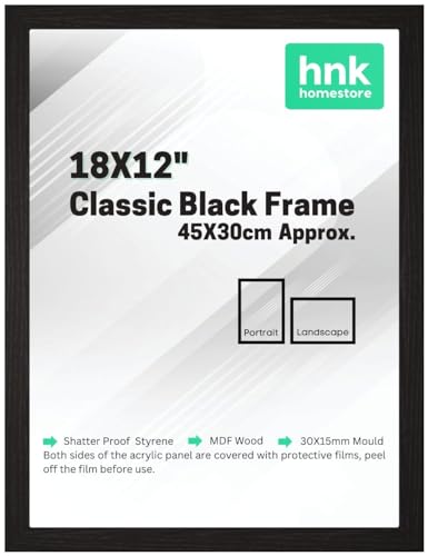 HNK Classic Picture Poster Frame 18x12 Black Wood Finish Portrait/Landscape Display 45x30cm
