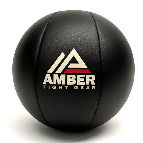 Amber Fight Gear Leather Medicine Ball for Strength & Conditioning, Plyometric & Core Training, Cardio Workouts for Muscle Building, Squats, Lunges, Partner Training, 20lb