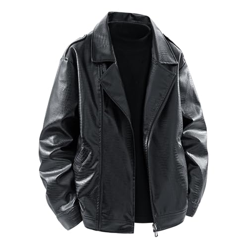 Generisch Chaqueta de cuero para hombre vintage: chaqueta de moto chaqueta de piel sintética de gran tamaño con cremallera chaqueta de motorista ligera chaqueta bomber de color liso chaqueta de