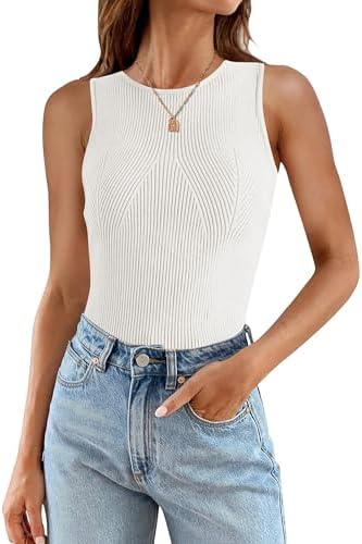 ZESICA Womens 2026 Ribbed Tank Tops Summer Sleeveless High Neck C...