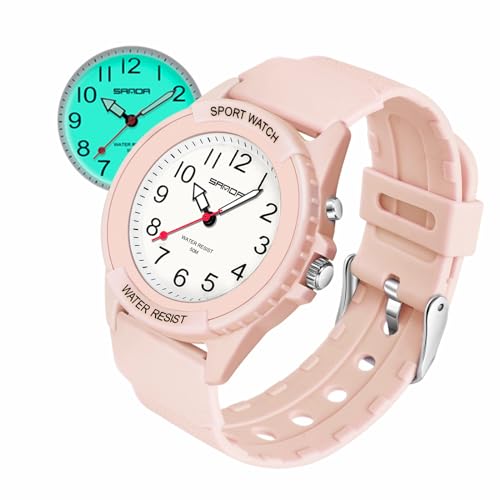Forrader Orologio sportivo da donna, analogico, unisex, al quarzo, impermeabile, con luce notturna, per abbinamenti casual alla moda o attività sportive, rosa