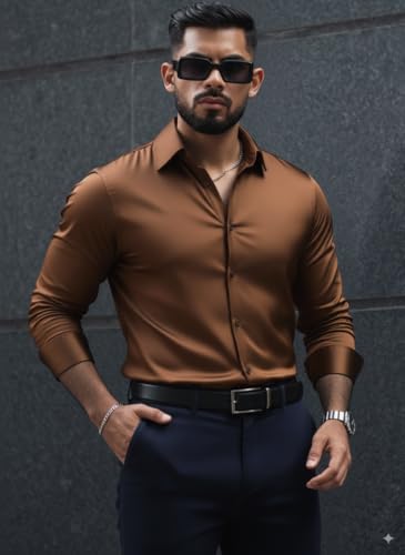 Image of IndoPrimo Men's Stylish Solid Satin Casual Shirt for Men Full Sleeve