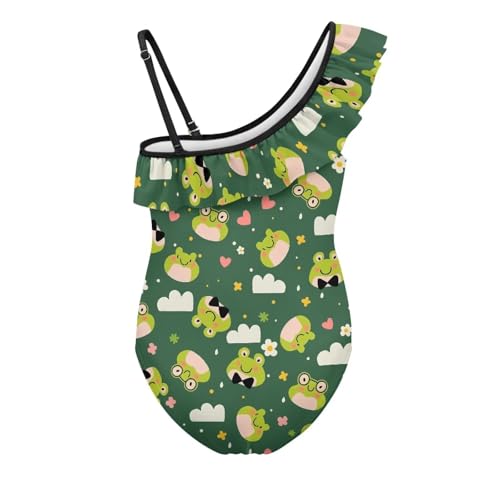 Girls One Piece Swimsuits One Shoulder Bathing Suit Hawaiian Ruffle Swimwear Summer Swim Suits for 3-14 Years2
