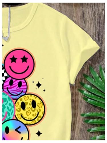 Image of Floerns Girl's Smiling Face Graphic Crew Neck T Shirt Short Sleeve Casual Cute Tee Top