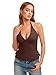 REORIA Womens Adjustable Plunge Halter Double Lined Tank Top Backless Sexy Going Out Y2K Slim Fit Side Split Camisole Crop Top Coffee Medium