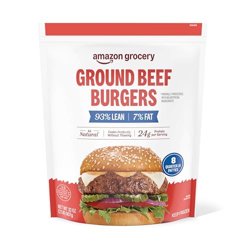 Amazon Grocery, Ground Beef Burgers, 93% Lean, 7% Fat, 32 Oz, 8 Ct, Frozen (Previously Fresh Brand, Packaging May Vary)