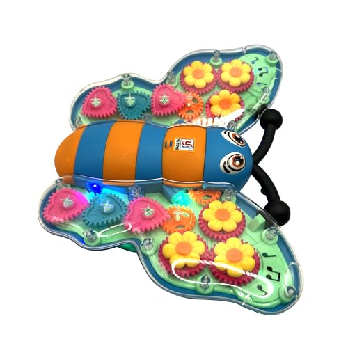 Sapphirem Gear Butterfly Figure Toy Light up Multiple Color Moving Music Fun Educational Toy for Kids