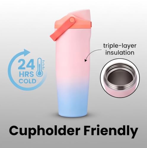 Image of Personalised with Your Name, 1200ml Tumbler with Straw - Handle - Stainless Steel Double Wall Insulated Cup | Leakproof Sipper Mug for Hot - Cold Drinks | Coffee - Water Tumbler (OWLA PINK BLUE)