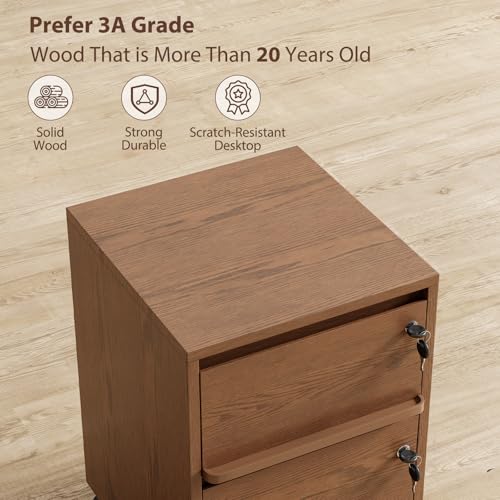 Image of KungFuWood Wheeled Double-Drawer Filing Cabinet, Lockable Mobile File cabinets, Suitable for Home Offices or Storage cupboards for Storing Legal documents or Letter-Sized Files.
