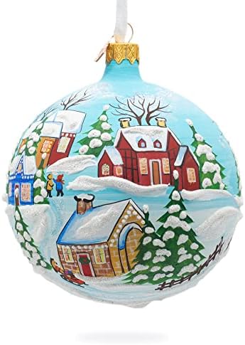 Children Playing in The Winter Village Glass Ball Christmas Ornament 4 Inches - Image 6