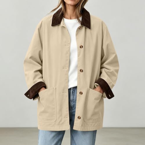 SHAOBGE Barn Jackets for Women Oversized Fall Fashion Coat Khaki Small - image 2