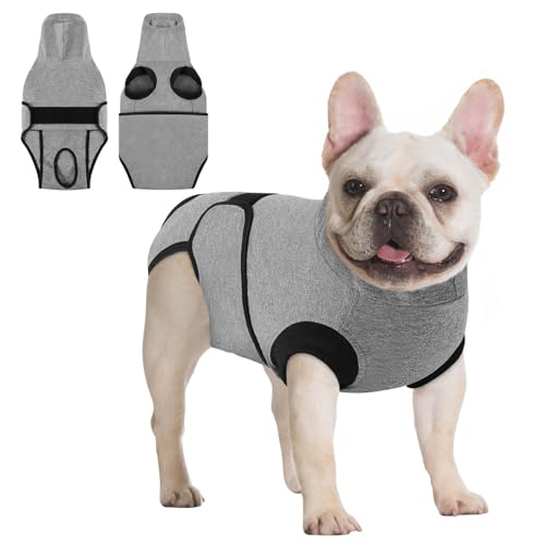 Image of Queenmore Dog Recovery Suit, Soft Dog Surgery Suit for Female Male Dogs,Comfy Pet Surgery Recovery Suit,Anxiety Relief Calming Vest with Ear Muffs,Grey,M