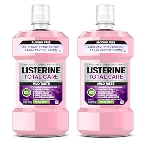 Listerine Total Care Alcohol-Free Anticavity Mouthwash, 6 Benefit Fluoride Mouthwash for Bad Breath and Enamel Strength, Fresh Mint Flavor, Twin Convenience Pack, 2 x 1 L