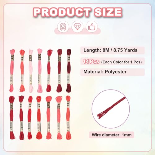 Image of PATIKIL 14 Skeins Embroidery Floss, Polyester Embroidery Threads Bracelets String for Cross-Stitch Hand Embroidery, Multicolored Dark Red