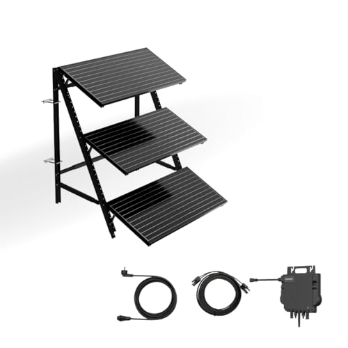 MoeCell Solar Balkonkraftwerk mit Halterung 225W & Wechselrichter 800W inkl. Anschlusskabel 3m - Solaranlage Komplettset mit 3 x Solarpanele, 45% mehr Leistung dank doppeltem Anstellwinkel