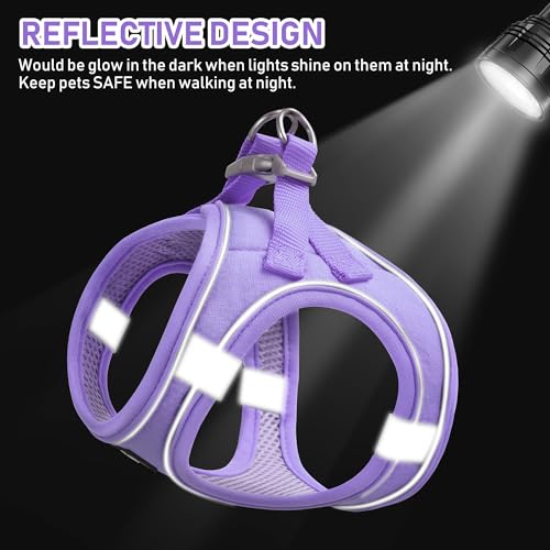 GAMUDA Small Pet Harness Collar and Leash Set, Step in No Chock No Pull Linen Fabric Soft Mesh Dog Vest Harnesses Reflective for Dogs Puppy Cats Kitten Rabbit (Purple, XS) - Thumbnail 4