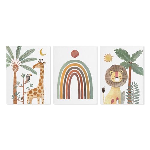 YPY Safari Nursery Decor Animal Wall Art: Boho Kids Room Decor, Giraffe Lion Posters Playroom Bedroom Wall Decorations for Little Girls Boy Baby Toddler 12"x16"×3pcs Safari Animal Set 12" x