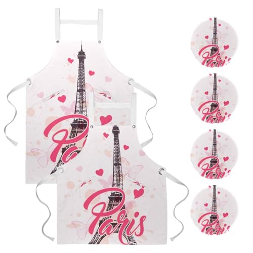 Lot de 2 tabliers Tour Eiffel Paris avec 4 broches pour cuisine et pâtisserie