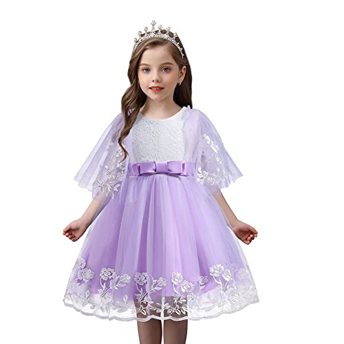Vestido de noche de princesa para niñas con mangas cortas de encaje floral