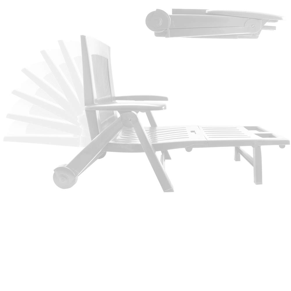 IPAE PRO GARDEN 75329 Tumbona Plegable con Ruedas, Blanco, 72 x 195 x 101 Cm